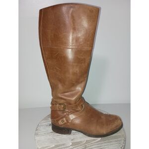 AUDREY BROOKE, Tan Leather Knee High Boots with Strap/Buckle, Woman Size 7.5 M